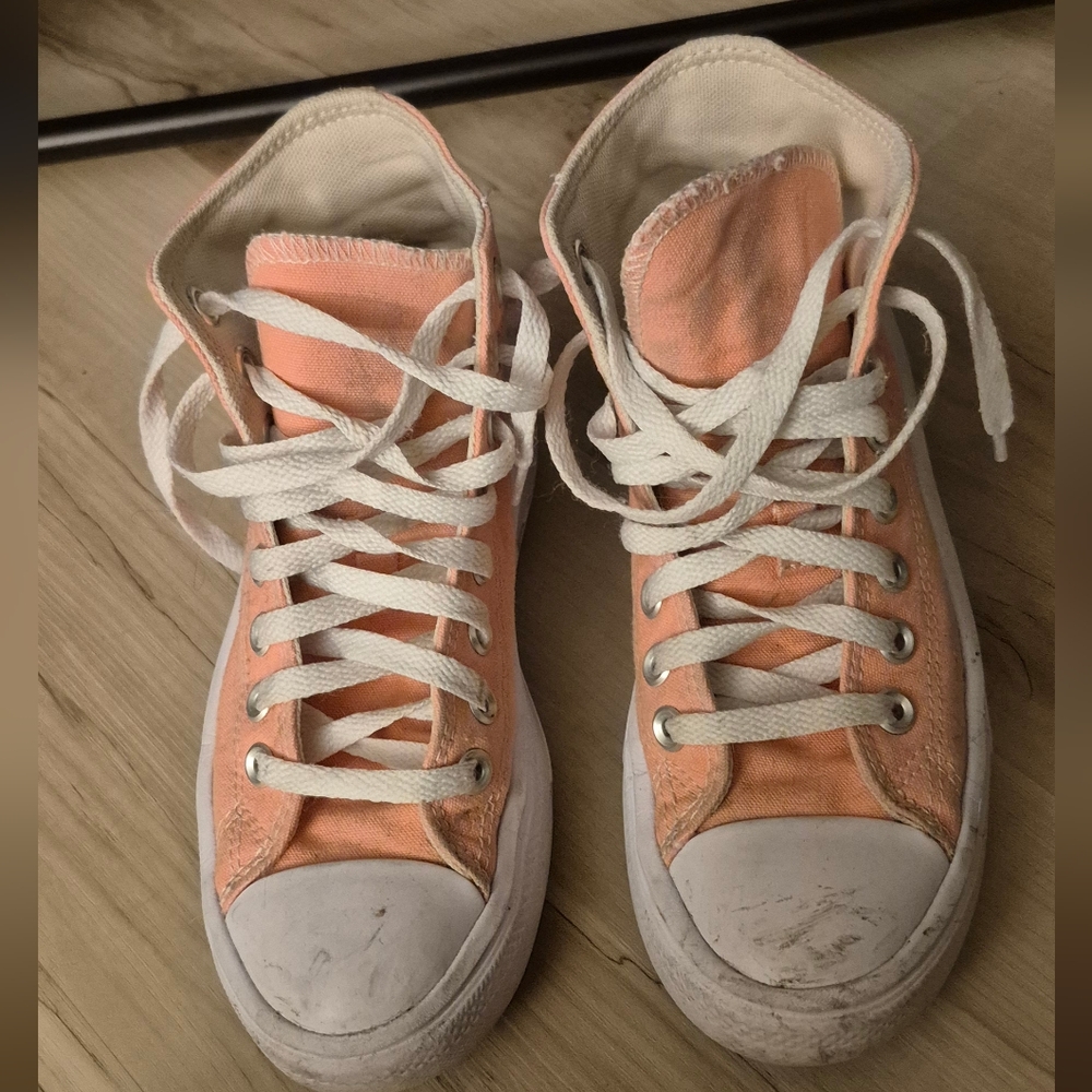 Peach Pink Converse Platform High-Top Sneakers